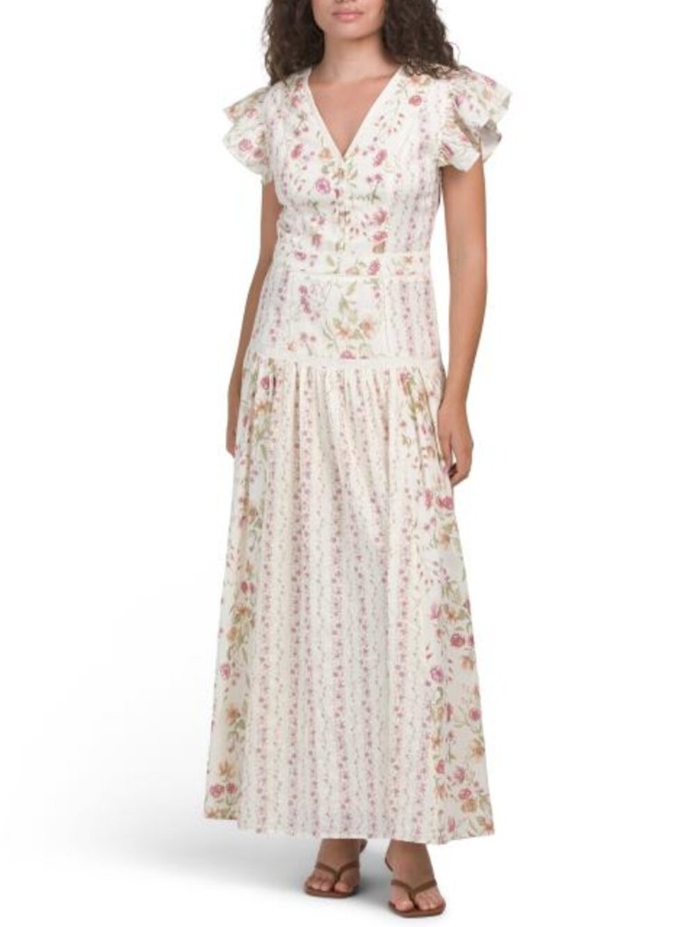 Sorella Flutter Sleeve Mixed Floral Maxi Dress